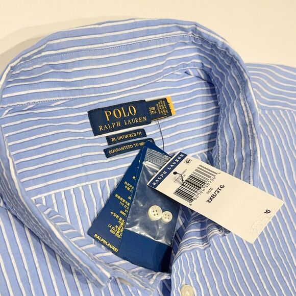 NWT $110 Polo Ralph Lauren Untucked Blue SS Button Shirt Crinkle Cotton Men 3XB - Picture 4 of 7